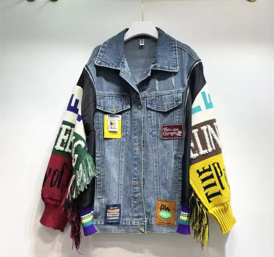 Denim Jacket w/ Sweater Sleeves