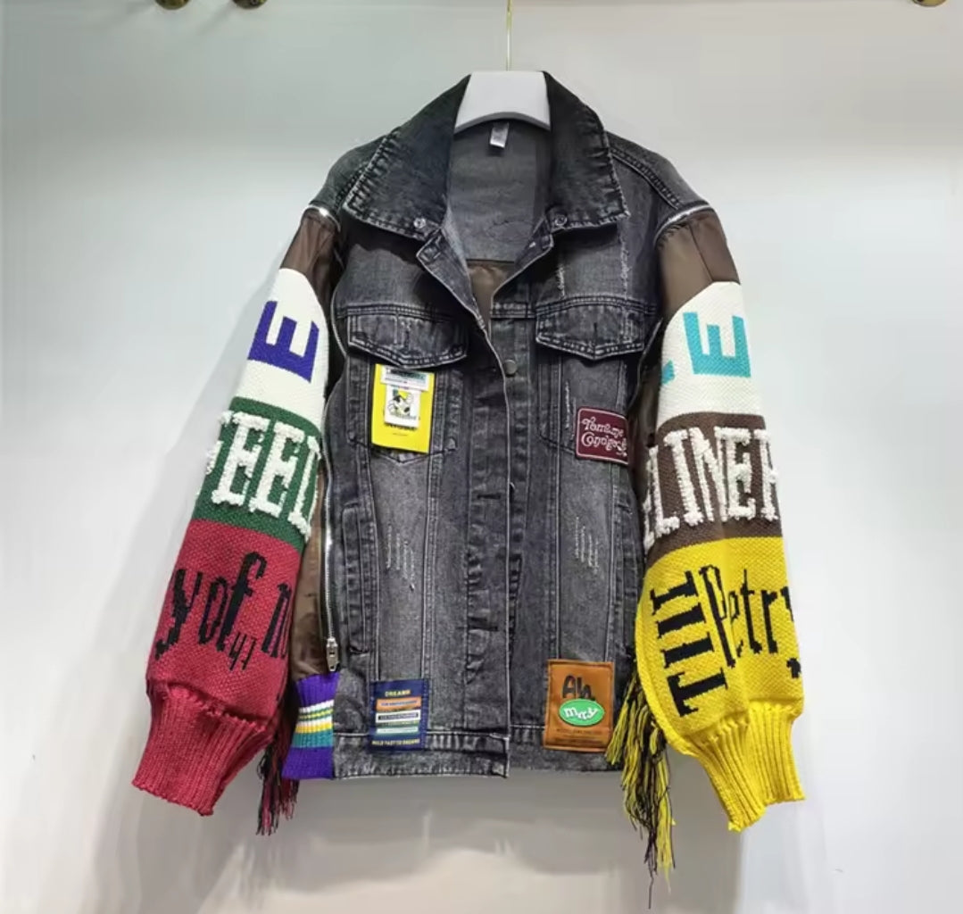 Denim Jacket w/ Sweater Sleeves