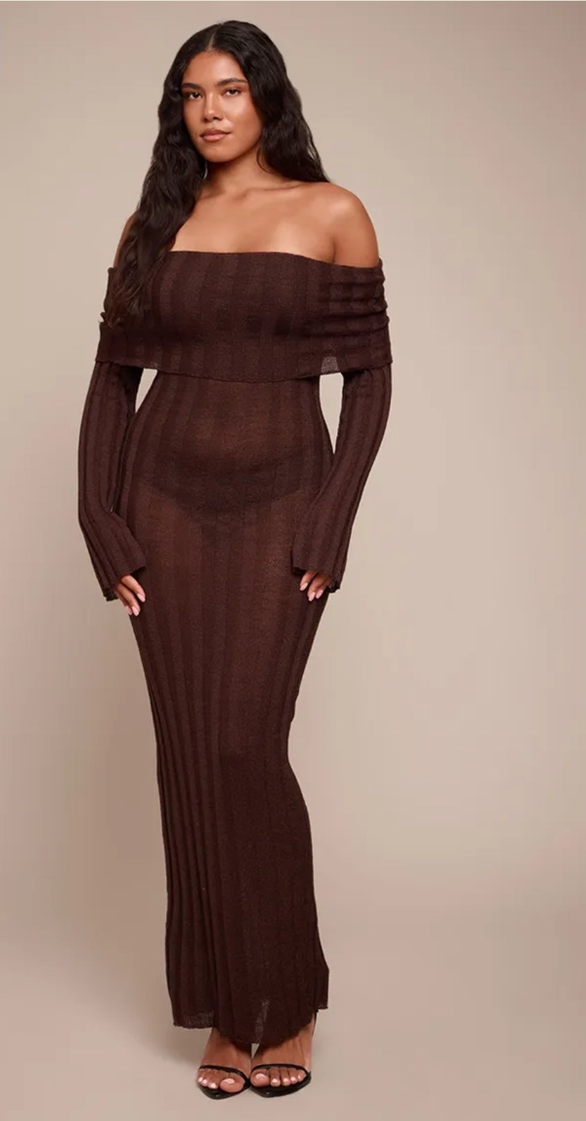 Off the Shoulders Long Sleeve Maxi Dress