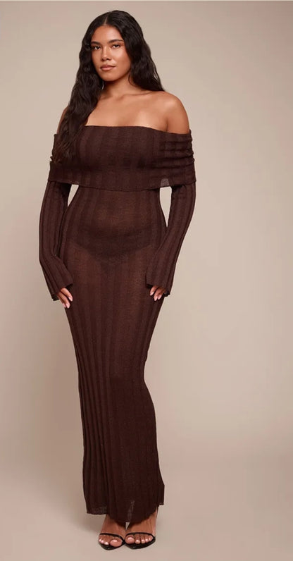 Off the Shoulders Long Sleeve Maxi Dress