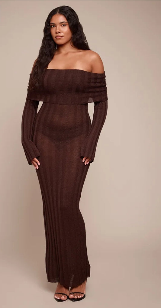 Off the Shoulders Long Sleeve Maxi Dress